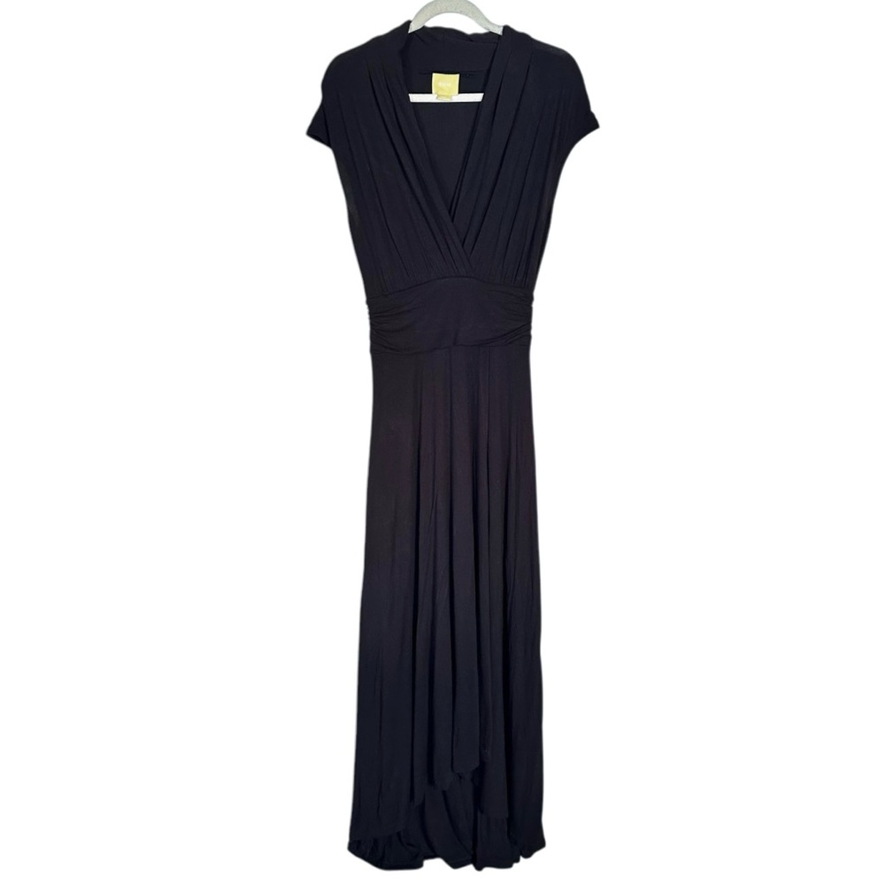 Anthropology Maeve Dress Womens Sz S Black Long Maxi Open V-Neck Wrapped Flared
